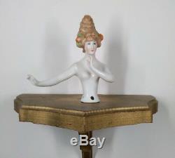 Rare Antique Porcelain Boudoir Half Doll Arms Away Straight Arm
