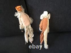 Rare Boudoir Doll Set Of 2 HTF French Porcelain Miniature Wire Pierrot Dolls