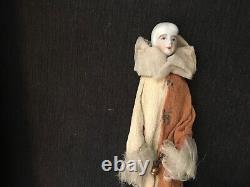 Rare Boudoir Doll Set Of 2 HTF French Porcelain Miniature Wire Pierrot Dolls