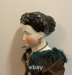 Rare Countess Dagmar China Head Doll Conta Boehme Braided Coil Bun Pierced Ears