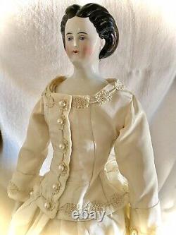 Rare Elegant 18 Kestner Lady China With Braided Bun Exquisite Beige Fashion Gown