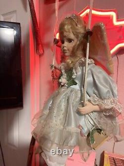 (Rare) Emerald Doll Collection Vintage Porcelain Angel Doll on Wooden Swing