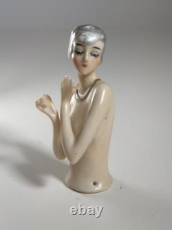 Rare German Art Deco Porcelain Half Doll / Pin Cushion Doll
