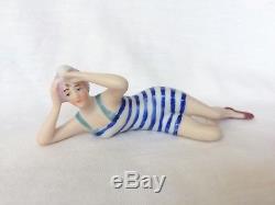 Rare Sexy Bathing Beauty Flapper Lady Figurine Doll Bisque Porcelain Germany Vtg