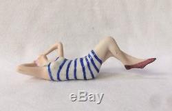 Rare Sexy Bathing Beauty Flapper Lady Figurine Doll Bisque Porcelain Germany Vtg