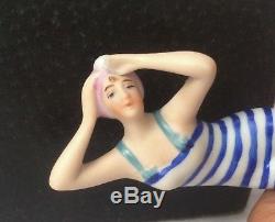 Rare Sexy Bathing Beauty Flapper Lady Figurine Doll Bisque Porcelain Germany Vtg