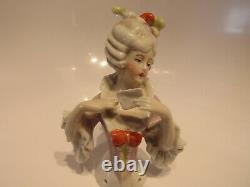 Rare Vintage 4 Tall Porcelain Pin Cushion Half Doll Victorian Letter Curls Nice