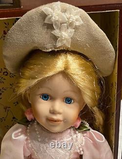 Rare Vintage Cracker Barrel Porcelain Doll with Wooden Trunk & Accessories 1980s
