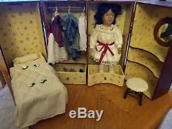 Rare Vintage Cracker Barrell Porcelain African American Doll Set in Wooden Box