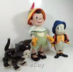 Rare Vintage Disney's Pinocchio, Figaro The Cat & Jiminy Cricket Porcelain Dolls