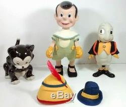 Rare Vintage Disney's Pinocchio, Figaro The Cat & Jiminy Cricket Porcelain Dolls