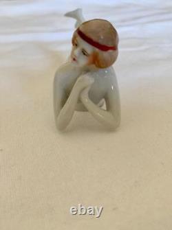 Rare Vintage German Nude Porcelain Pincushion Doll Flapper