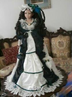 Rare Vintage Hand Crafted Porcelain Doll Victorian Style Dress 28 Inch Tall