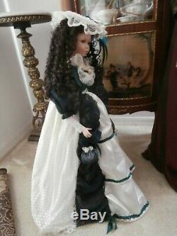 Rare Vintage Hand Crafted Porcelain Doll Victorian Style Dress 28 Inch Tall