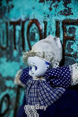 Rare Vintage Hand Painted Porcelain Kewpie Doll Delft Blue & White