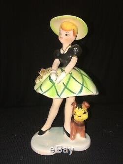 Rare Vintage Lefton Miss Dainty Porcelain Figurine Mint Girl Doll Dog Retro Old