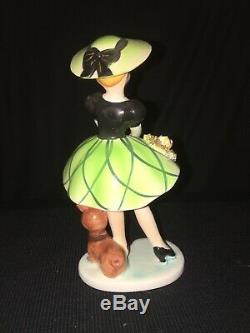 Rare Vintage Lefton Miss Dainty Porcelain Figurine Mint Girl Doll Dog Retro Old