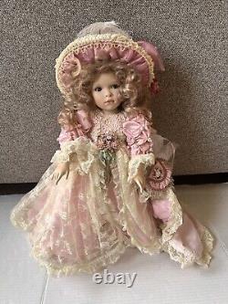 Rare Vintage MBI Pamela Erff Porcelain Doll Fancy Pink Outfit Hat Lace Pearls