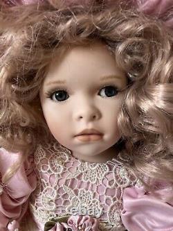 Rare Vintage MBI Pamela Erff Porcelain Doll Fancy Pink Outfit Hat Lace Pearls