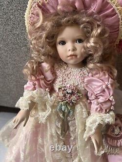 Rare Vintage MBI Pamela Erff Porcelain Doll Fancy Pink Outfit Hat Lace Pearls