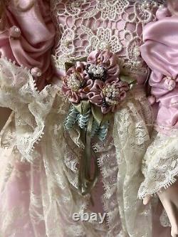 Rare Vintage MBI Pamela Erff Porcelain Doll Fancy Pink Outfit Hat Lace Pearls