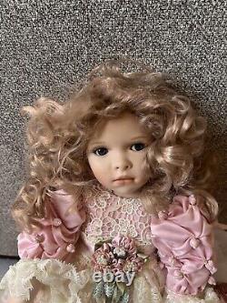 Rare Vintage MBI Pamela Erff Porcelain Doll Fancy Pink Outfit Hat Lace Pearls