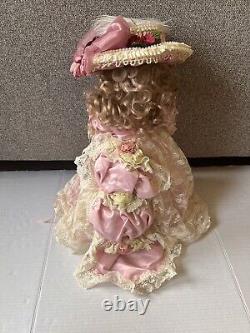 Rare Vintage MBI Pamela Erff Porcelain Doll Fancy Pink Outfit Hat Lace Pearls