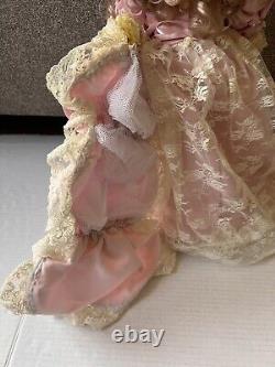 Rare Vintage MBI Pamela Erff Porcelain Doll Fancy Pink Outfit Hat Lace Pearls