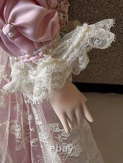 Rare Vintage MBI Pamela Erff Porcelain Doll Fancy Pink Outfit Hat Lace Pearls