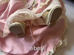 Rare Vintage MBI Pamela Erff Porcelain Doll Fancy Pink Outfit Hat Lace Pearls