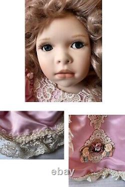 Rare Vintage MBI Pamela Erff Porcelain Doll Fancy Pink Outfit Hat Lace Pearls