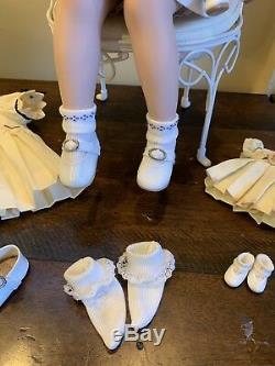 Rare Vintage Porcelain Doll And Identical Baby In Chair, Extra Set Of Clothing