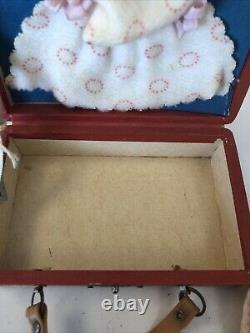 Rare. Vtg East Germany Bisque Miniature Baby Doll with Suitcase and Layette