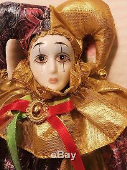 SET OF FOUR Vintage Harlequin Doll Hand-Painted Porcelain Head & Hands Soft Body