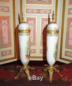 Sale! Magnificent Pair Of Antique French Miniature Sevres Style Porcelain Urns