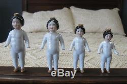 Set Of 4 Vintage German Frozen Charlotte Porcelain Perfume Dolls 6 5.5 5 4.5