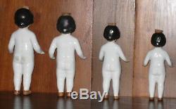 Set Of 4 Vintage German Frozen Charlotte Porcelain Perfume Dolls 6 5.5 5 4.5