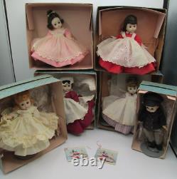 Set Of 6 Vintage 8 Madame Alexander Little Women Porcelain Dolls Stands Boxes