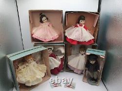 Set Of 6 Vintage 8 Madame Alexander Little Women Porcelain Dolls Stands Boxes