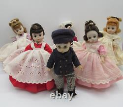 Set Of 6 Vintage 8 Madame Alexander Little Women Porcelain Dolls Stands Boxes