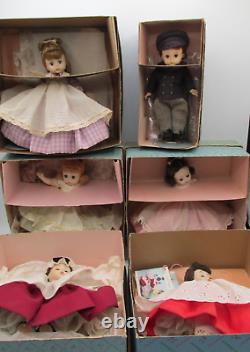 Set Of 6 Vintage 8 Madame Alexander Little Women Porcelain Dolls Stands Boxes