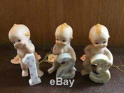 Set Of 6 Vintage Bisque Porcelain Lefton Blue Winged Kewpies With Hang Tags