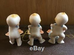 Set Of 6 Vintage Bisque Porcelain Lefton Blue Winged Kewpies With Hang Tags