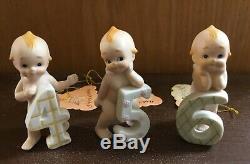 Set Of 6 Vintage Bisque Porcelain Lefton Blue Winged Kewpies With Hang Tags