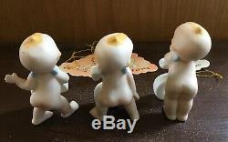 Set Of 6 Vintage Bisque Porcelain Lefton Blue Winged Kewpies With Hang Tags