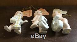 Set Of 6 Vintage Bisque Porcelain Lefton Blue Winged Kewpies With Hang Tags