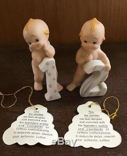 Set Of 6 Vintage Bisque Porcelain Lefton Blue Winged Kewpies With Hang Tags