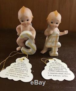 Set Of 6 Vintage Bisque Porcelain Lefton Blue Winged Kewpies With Hang Tags