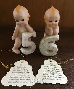 Set Of 6 Vintage Bisque Porcelain Lefton Blue Winged Kewpies With Hang Tags