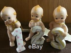 Set Of 6 Vintage Bisque Porcelain Lefton Blue Winged Kewpies With Hang Tags